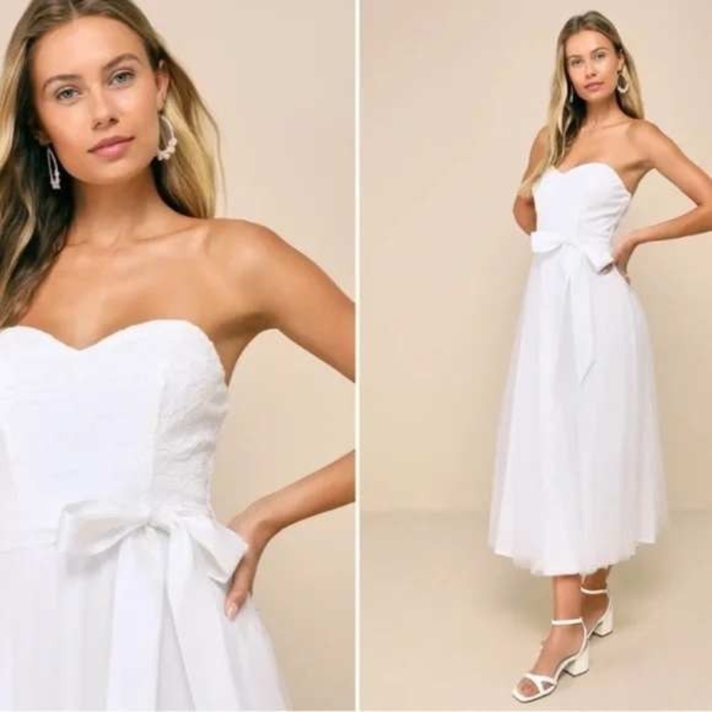 Beyond Immaculate‎ White Sequin Embroidered Strapless Midi Dress Size Small